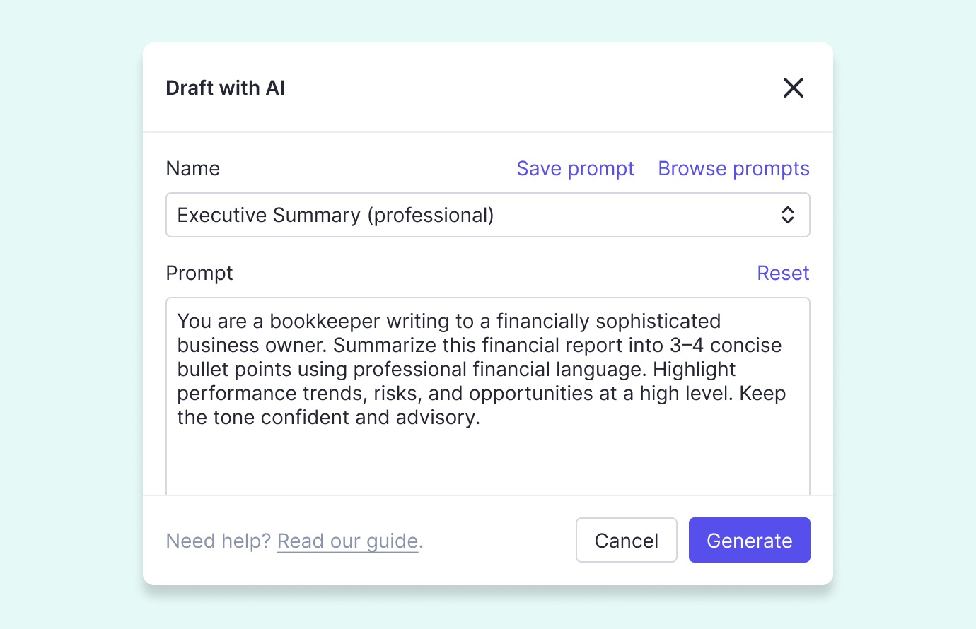 Keeper's AI Financial Summaries